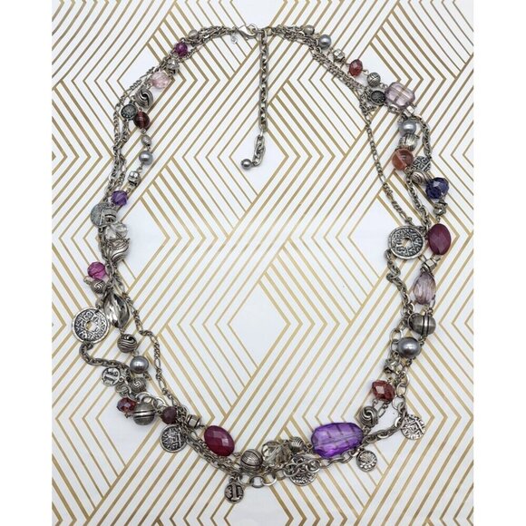 Premier Designs Silver Tone Purple Multi Strand Layered Chain Coin Necklace 32" - Picture 10 of 11